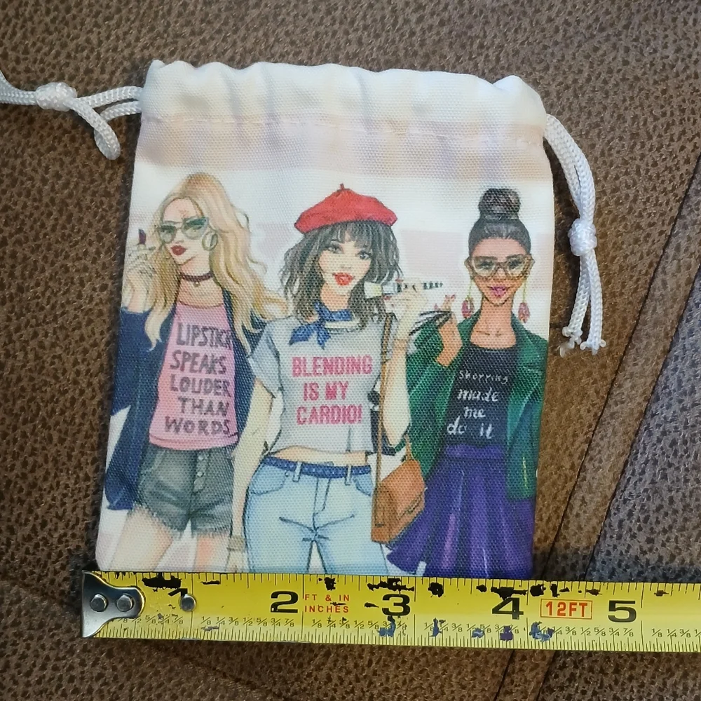 Rongrong DeVoe canvas cinch tie bag for jewelry, makeup pink stripes